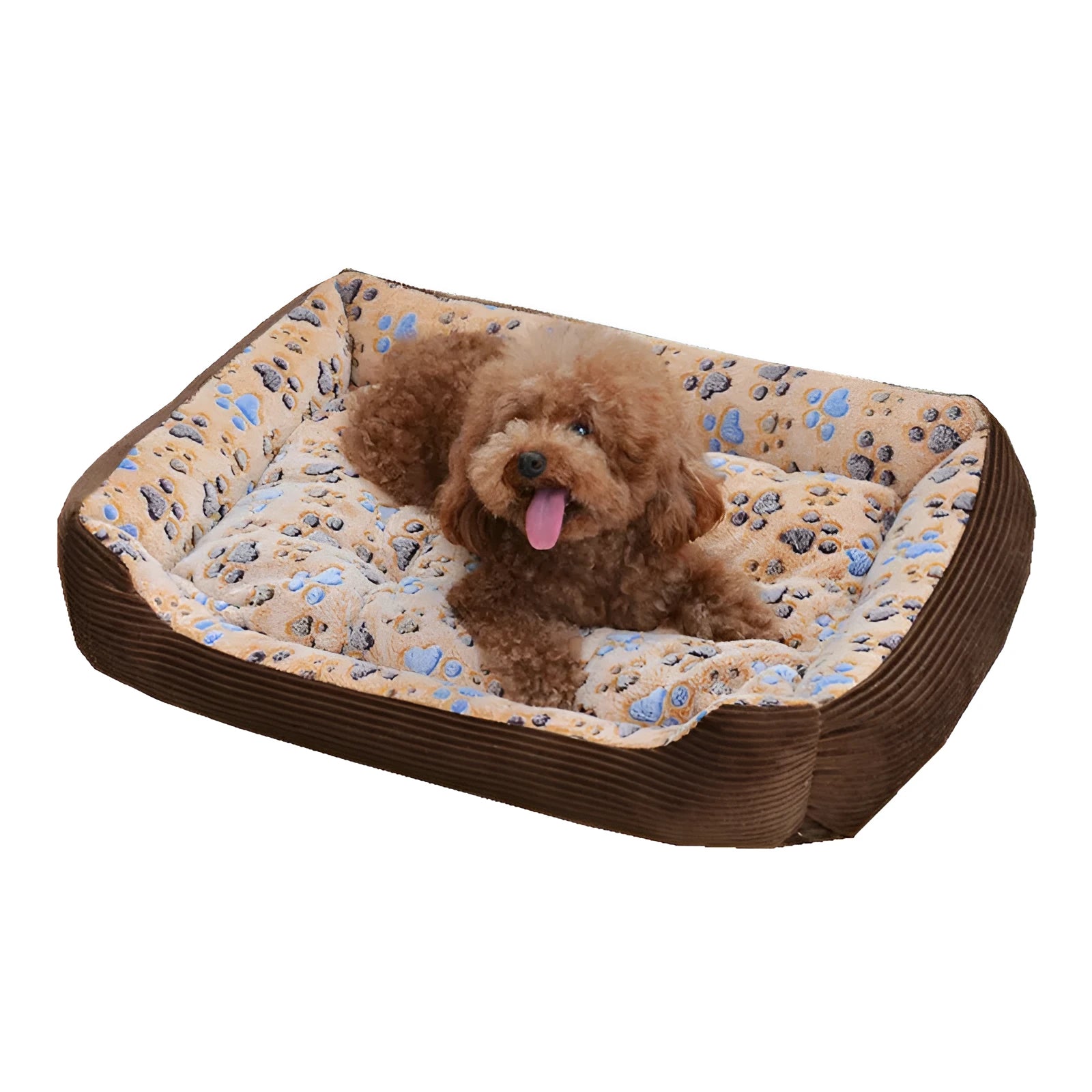 Plush dog bed with bolster sides in beige colour for small dogs
