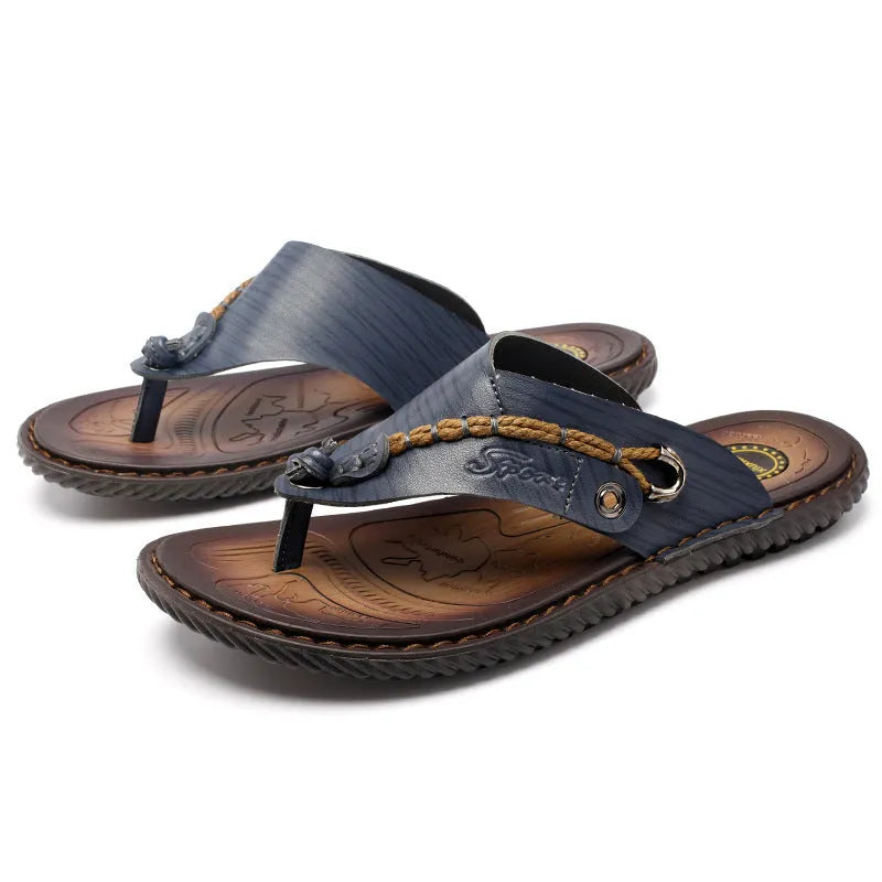 Men's plus size herringbone outdoor slippers in dark blue with rubber sole