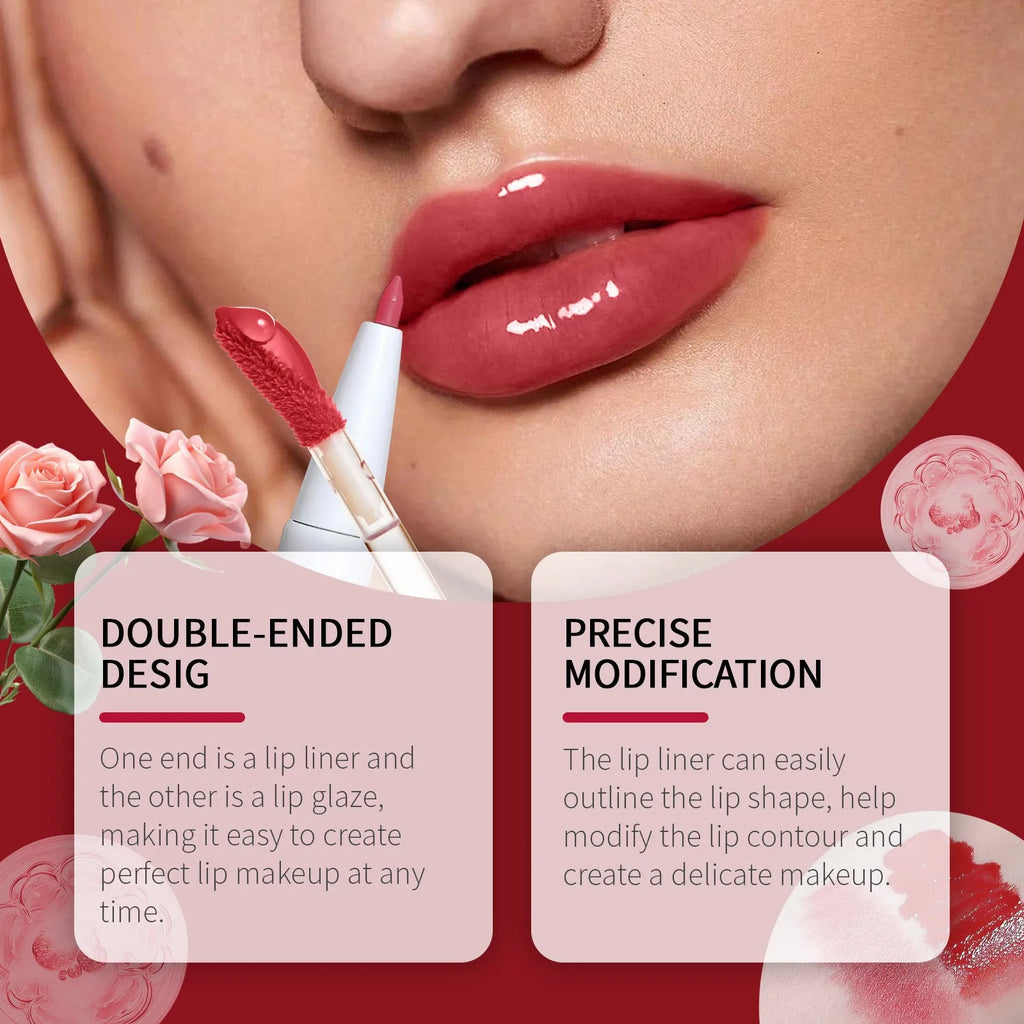 Double-headed lip liner and lacquer pen with three colour variant options