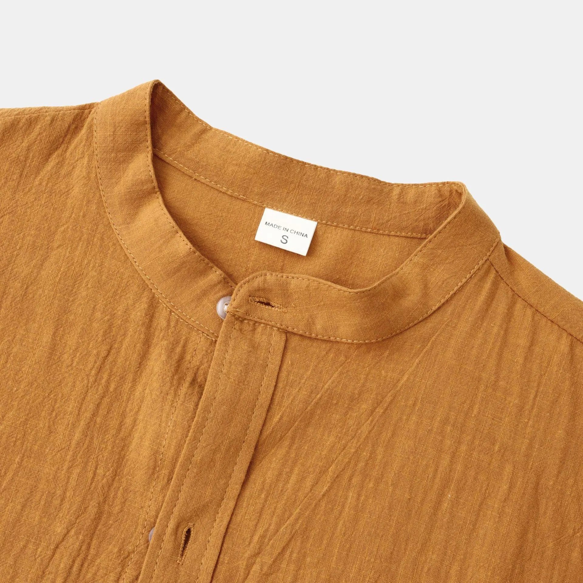 Men's slim brown cotton blend long sleeve shirt and casual pants coordinated set