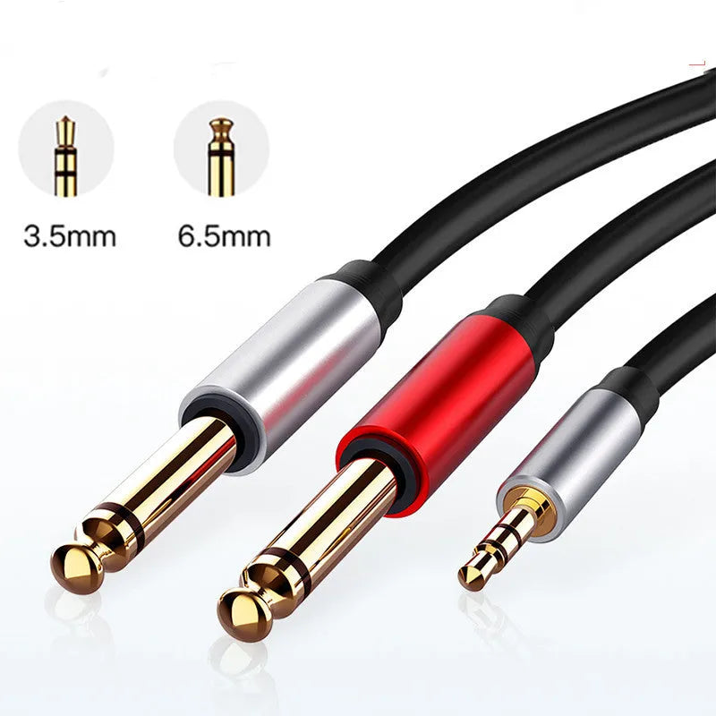 3.5mm to dual 6.35mm male audio cable with gold connectors
