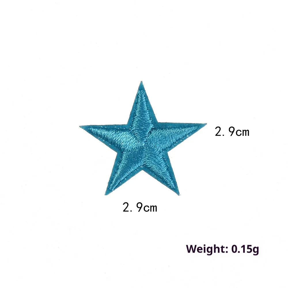 Colourful five-pointed star embroidery patches and cloth stickers for DIY clothing decoration.