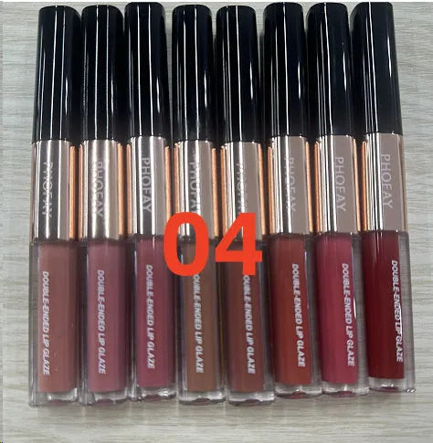 C-L021 double-head non-stick cup lip gloss with two applicator tips in eight colour options