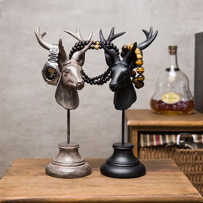 Natural resin animal sculpture home decoration in black, white, or wood colour, 32cm tall.