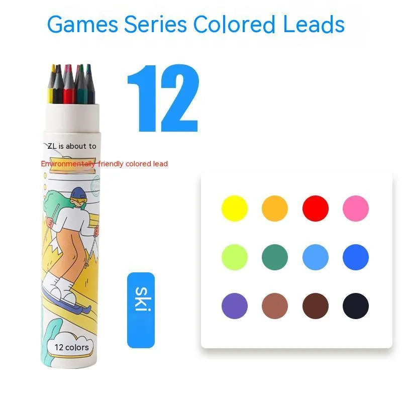 Zhenglin Sports Series colouring pencils in a set with paper barrels.
