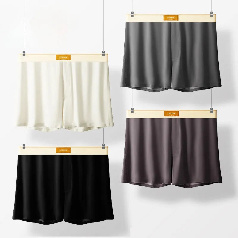 Men's loose fit ice silk underwear in solid colours on mannequin showing mid waist style