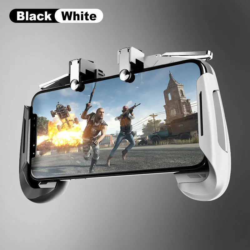 AK16 extendable game controller with L1R1 triggers attached to mobile phone for PUBG gaming