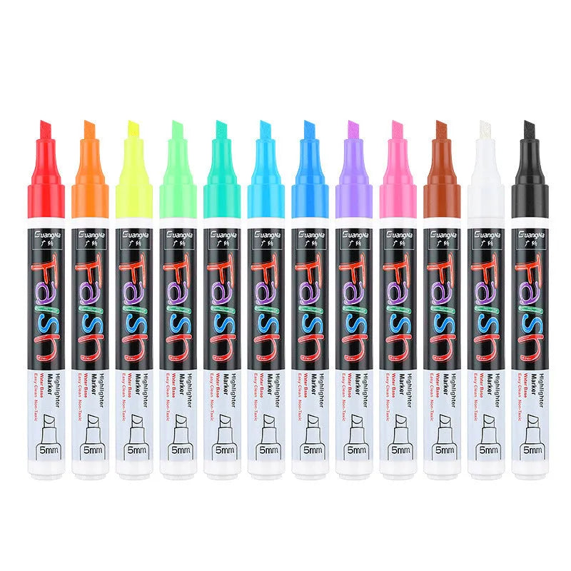 Electronic fluorescent board highlighter with 6mm tip and oblique pen shape in plastic shell