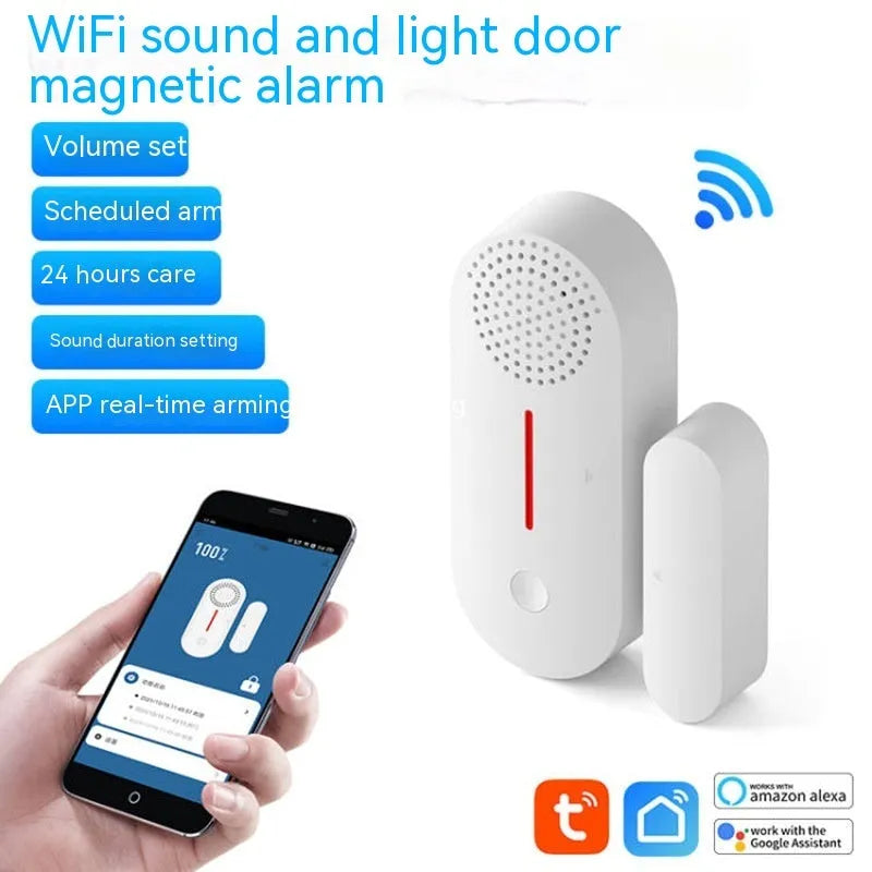 WiFi door magnetic sensor alarm unit for smart home security with magnetic contacts