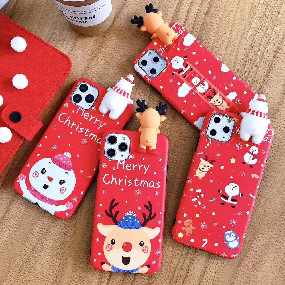 Red Christmas silicone phone case back cover for iPhone showing festive design