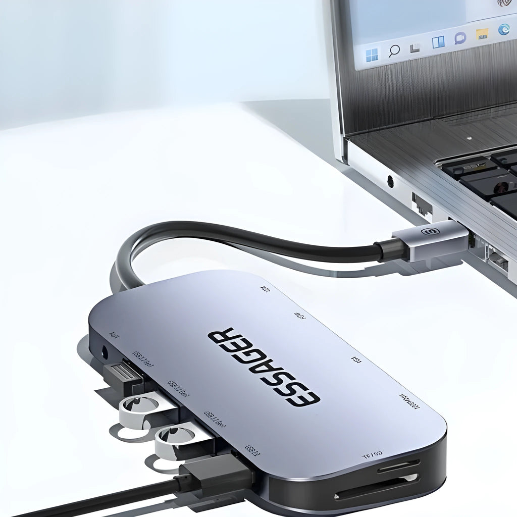 11-in-1 USB-C expansion docking station with Gigabit Ethernet port and a 20cm attached cable