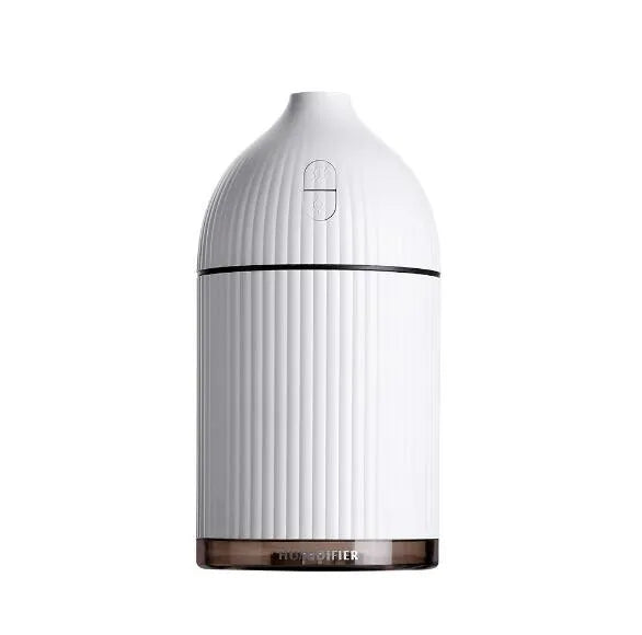 White ultrasonic aromatherapy diffuser with humidifier function and LED light, 80mm diameter