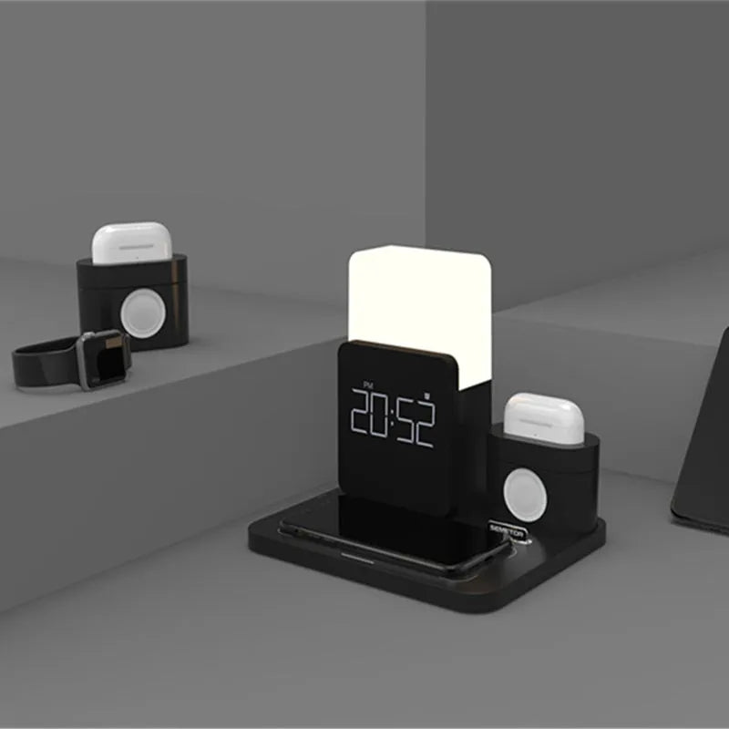 3-in-1 wireless charging stand for phone, watch, and earbuds in dark green colour