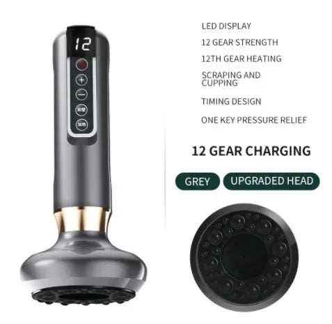 Green electric vacuum cupping massager with adjustable suction and infrared heating functions