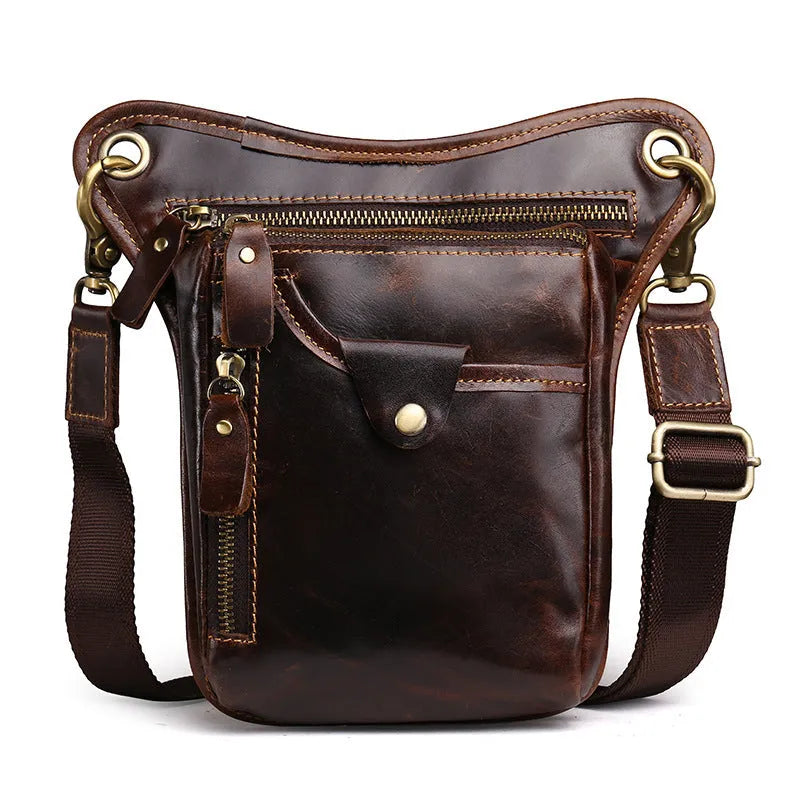 Men's vintage leather satchel bag in crazy horse leather with distressed finish and shoulder strap