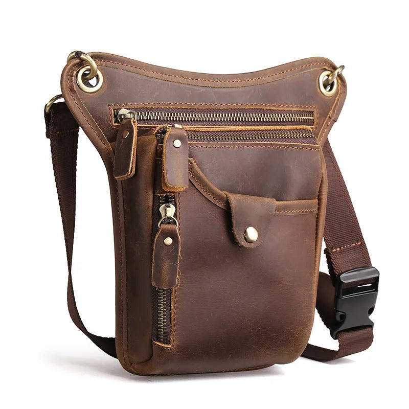Men's vintage leather satchel bag in crazy horse leather with distressed finish and shoulder strap