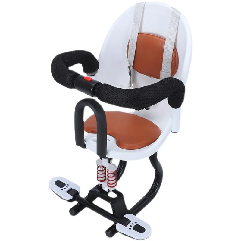 Steel-framed children's front seat for electric scooters in black, red or white