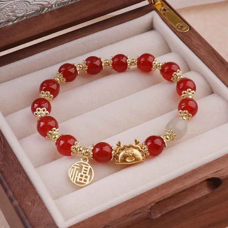 Women's glass glazed bracelet with floral and zodiac animal designs in red, pink and white colour options