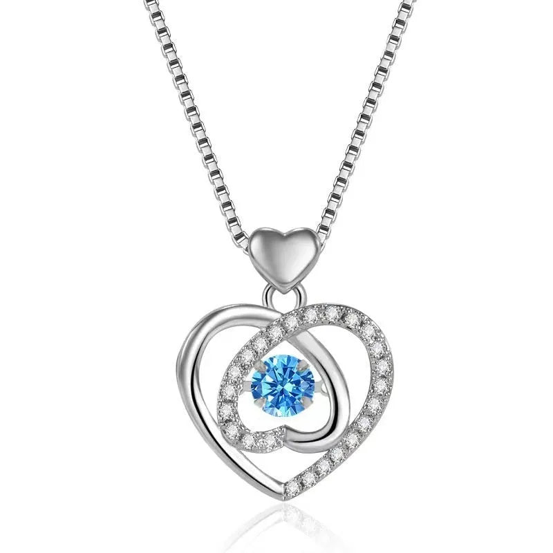 Blue diamond heart necklace and bracelet set with copper construction and adjustable chain