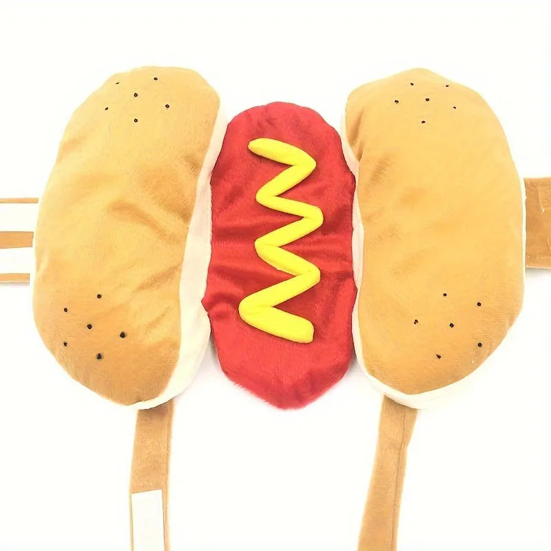 Funny hot dog costume for small dog with elastic belly strap and hook-and-loop fastener
