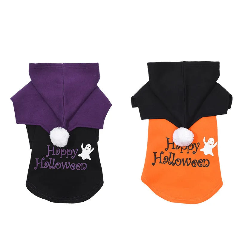 Halloween pumpkin two-piece dog sweater and shawl costume in cotton material