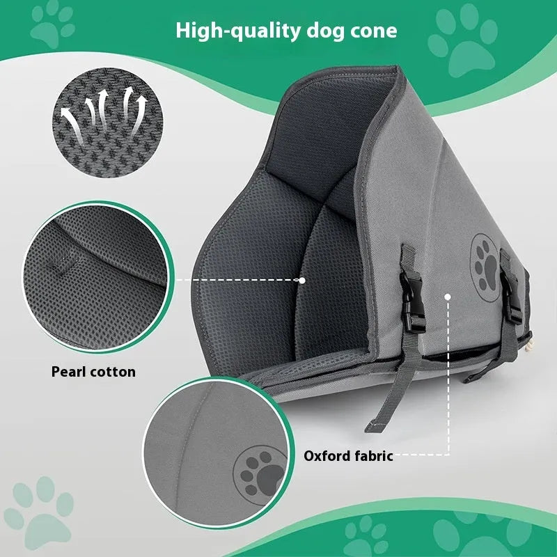 Adjustable polyester pet sterilisation collar showing double layer construction and anti-bite ring