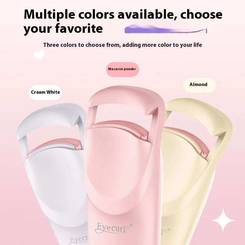 Plastic electric heating eyelash curler with USB cable in cream white, maca pink, or vanilla apricot colour