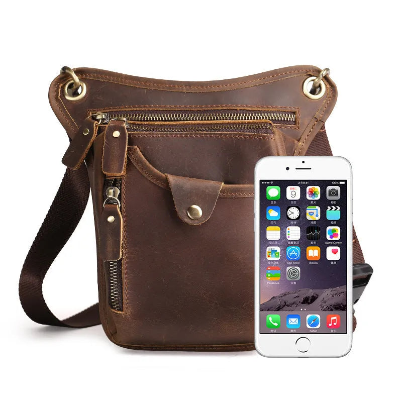 Men's vintage leather satchel bag in crazy horse leather with distressed finish and shoulder strap