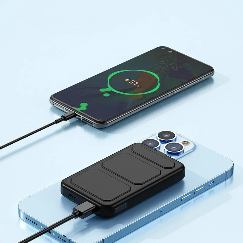 Magnetic wireless charging power bank with folding stand in various colours
