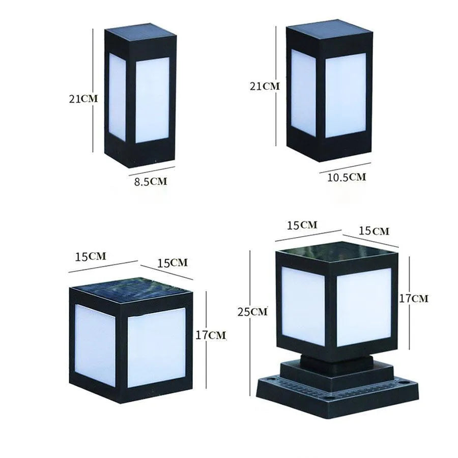 Solar garden lights with LED illumination for outdoor landscape and courtyard areas