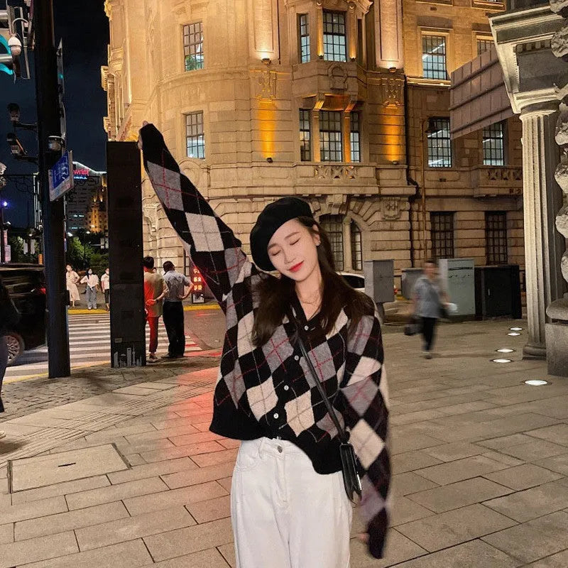 Acrylic knitted casual cardigan in macaron colours with Japanese Korean fashion styling
