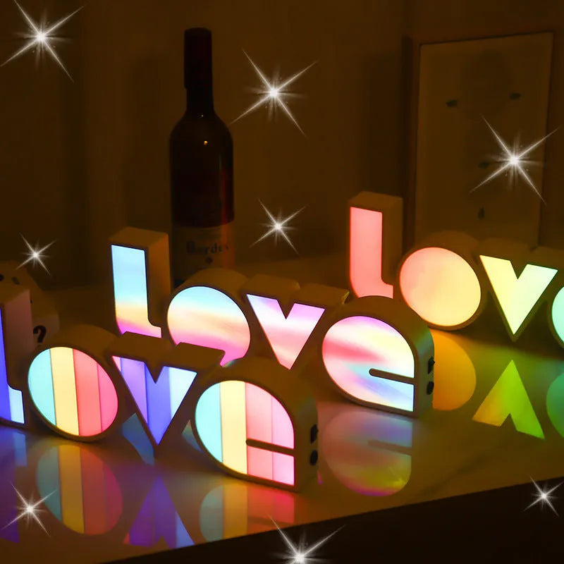 LED LOVE light decorative lamp with rainbow coloured lampshade