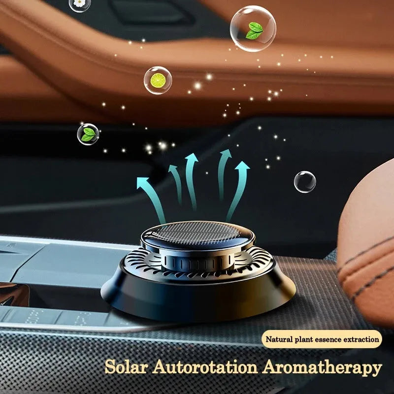 Solar kinetic car air freshener with double rotating rings on plastic base