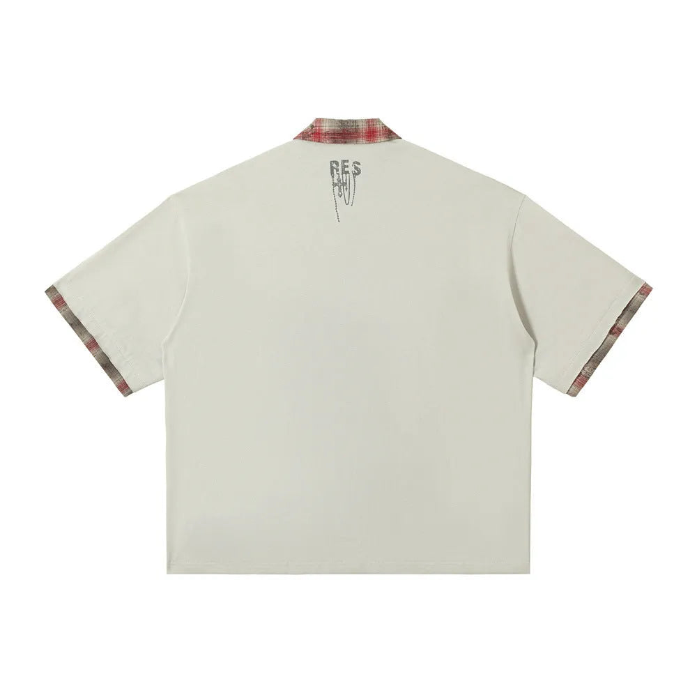 Men's loose-fit cotton short-sleeved top with asymmetric graffiti print design in street style