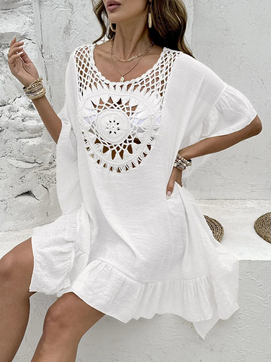 Crochet stitching tassel dress swimsuit in patchwork skirt design with four colour options