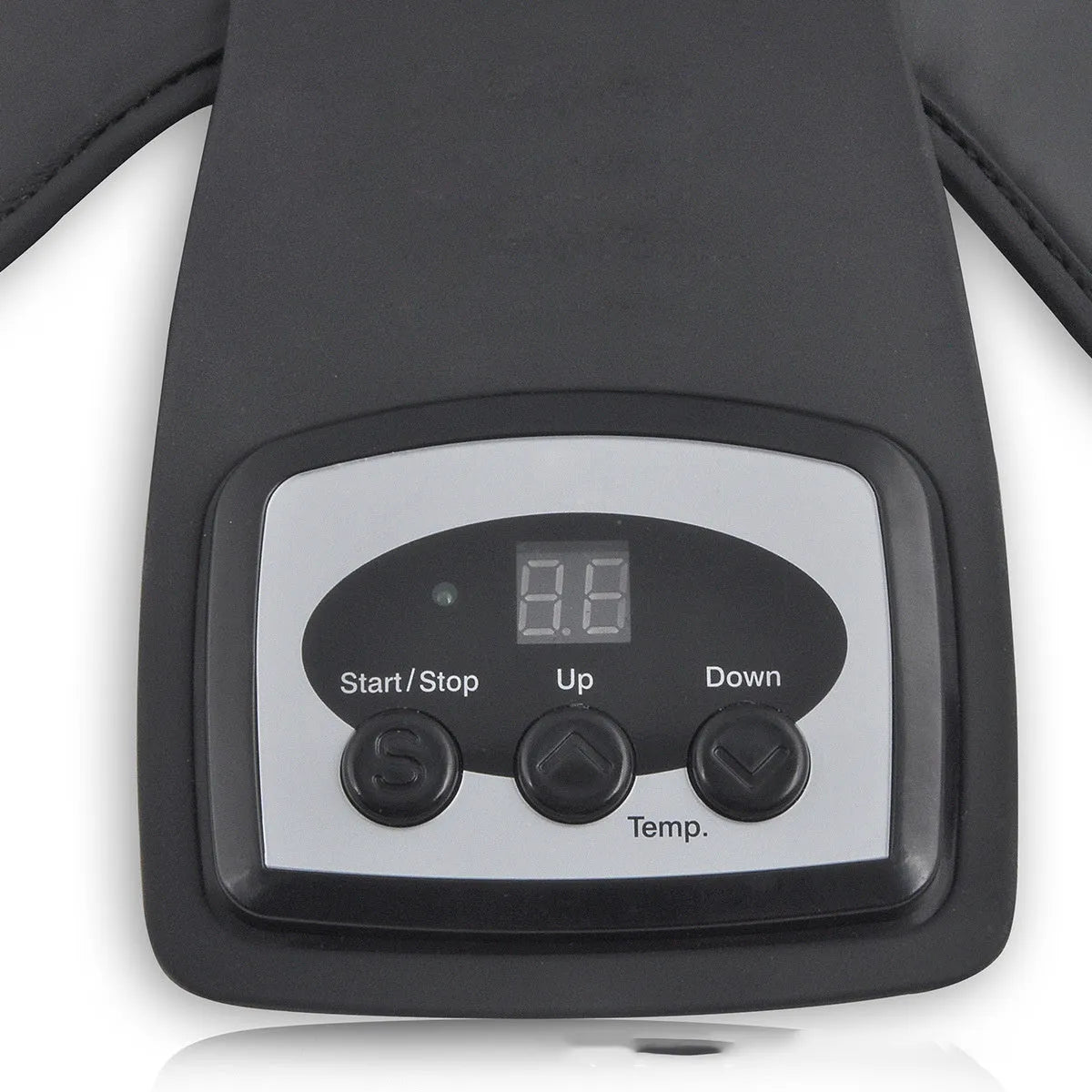 Portable infrared knee and shoulder massager unit with adjustable temperature control and two fabric pads.