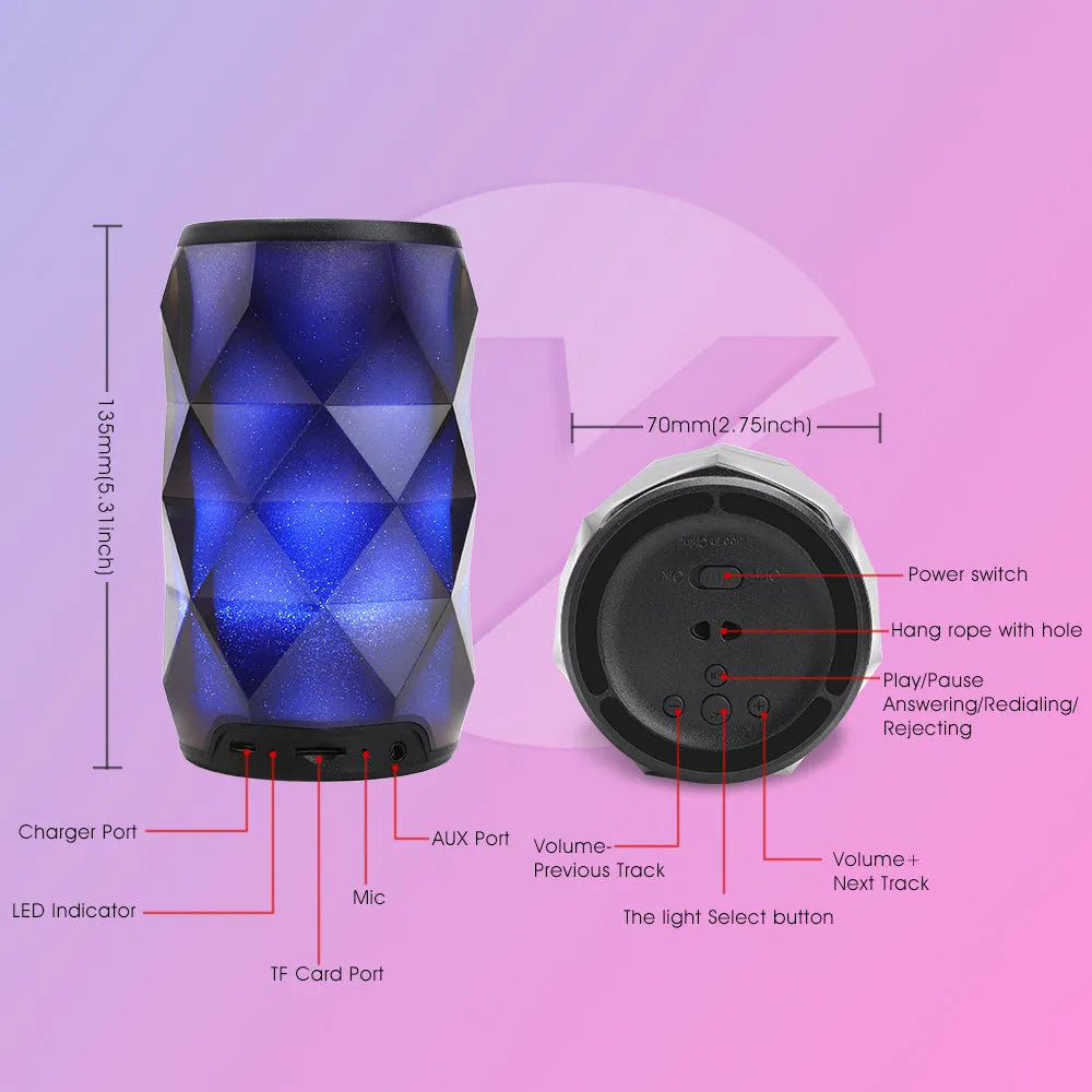Black crystal diamond-cut Coke can shaped lantern and Bluetooth speaker with colourful LED lights.