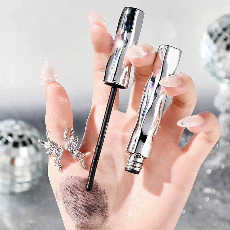 Waterproof steel tube mascara in black and brown shades with optional eyelash curler