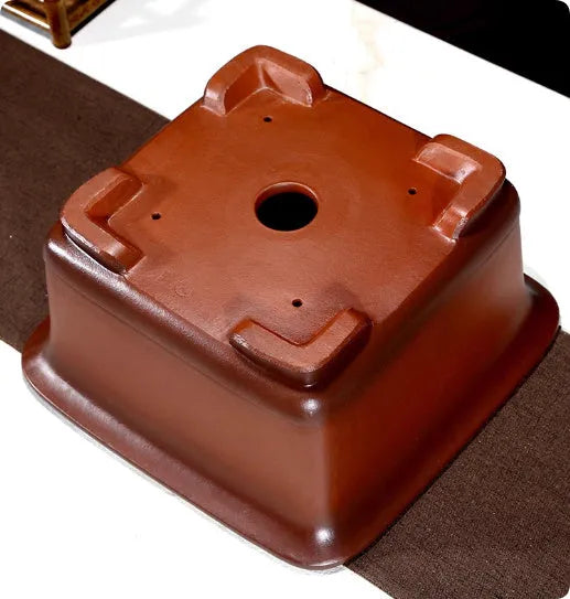 Large purple clay Chinese style flower pot for indoor bonsai or plants.