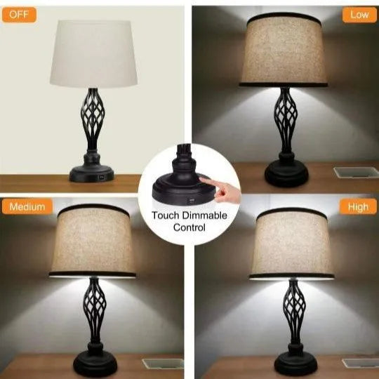 Touch control bedside table lamp with USB charging socket and adjustable cold warm lighting