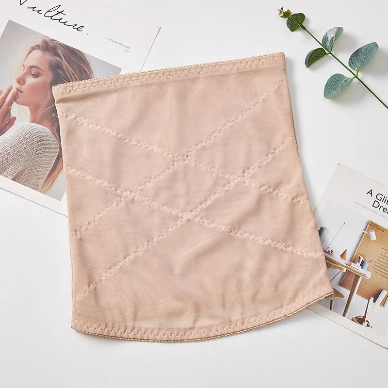 Thin mesh belly band body sculpting strap for postpartum waist trimming in black colour