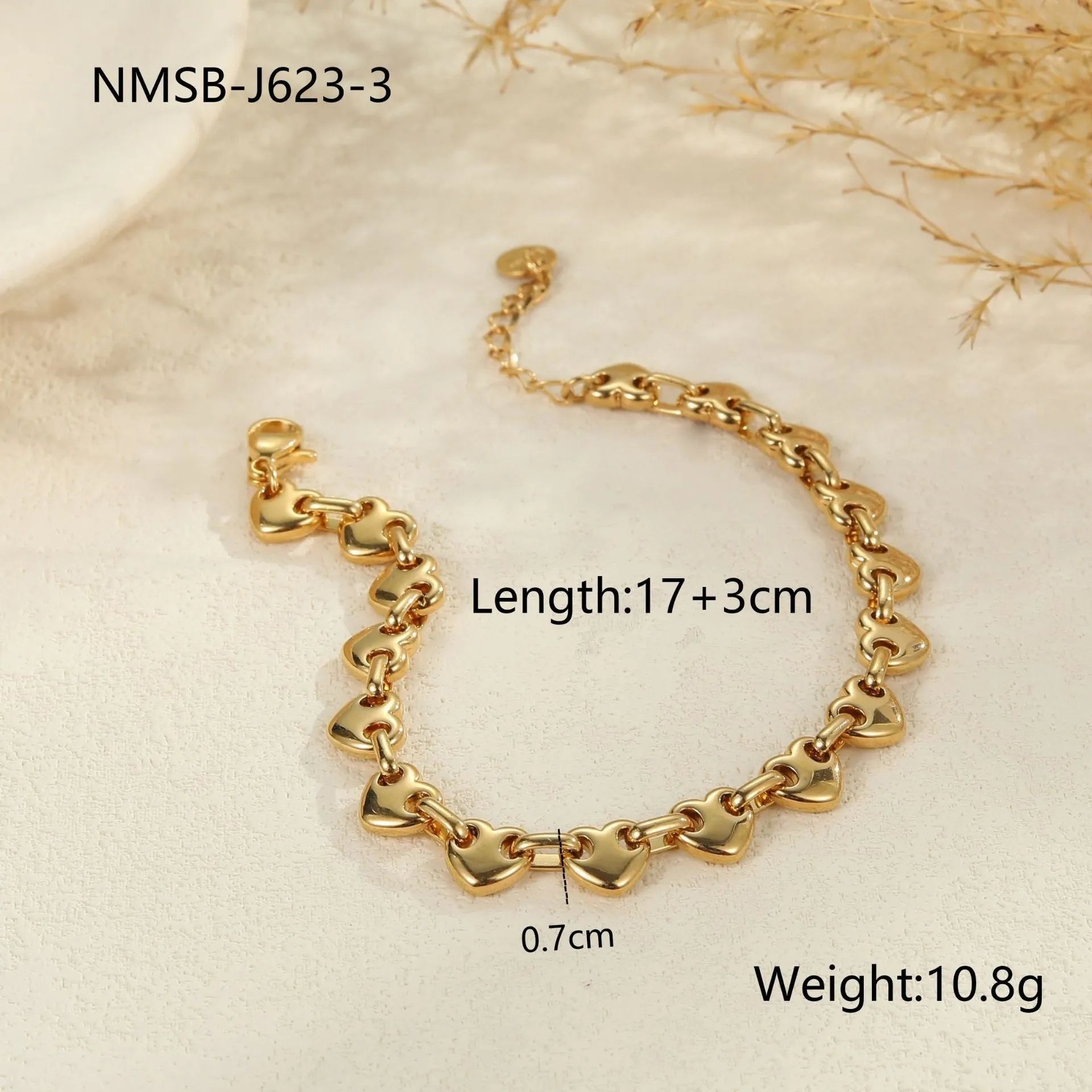 Stainless steel hollow heart bracelet with 18K gold plating in geometric style