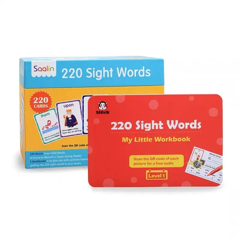 Early childhood education high-frequency word card gift box set with 220 cards and workbooks