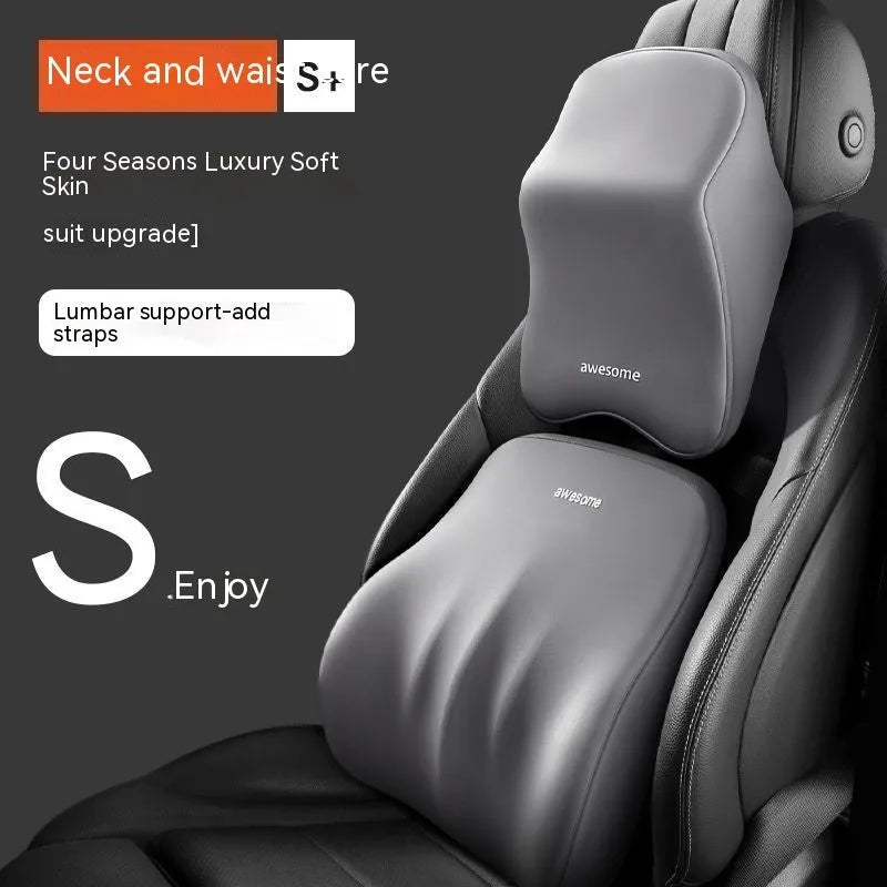 Car headrest and lumbar support memory foam pillow set in four colour options