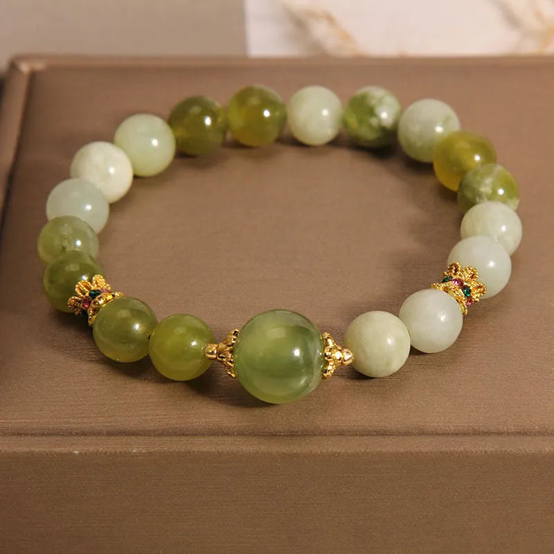 Original design Mori style women's bracelet crafted from green Xiuyan jade