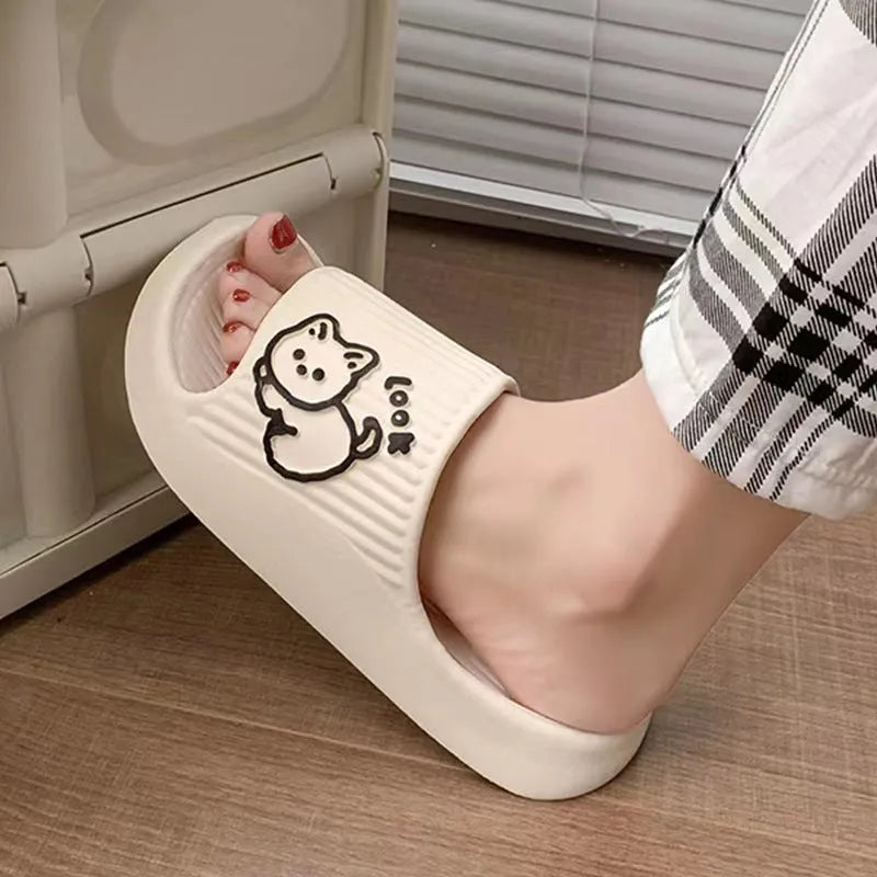 Women's cat-themed platform slippers in multiple colours with thick non-slip EVA sole.