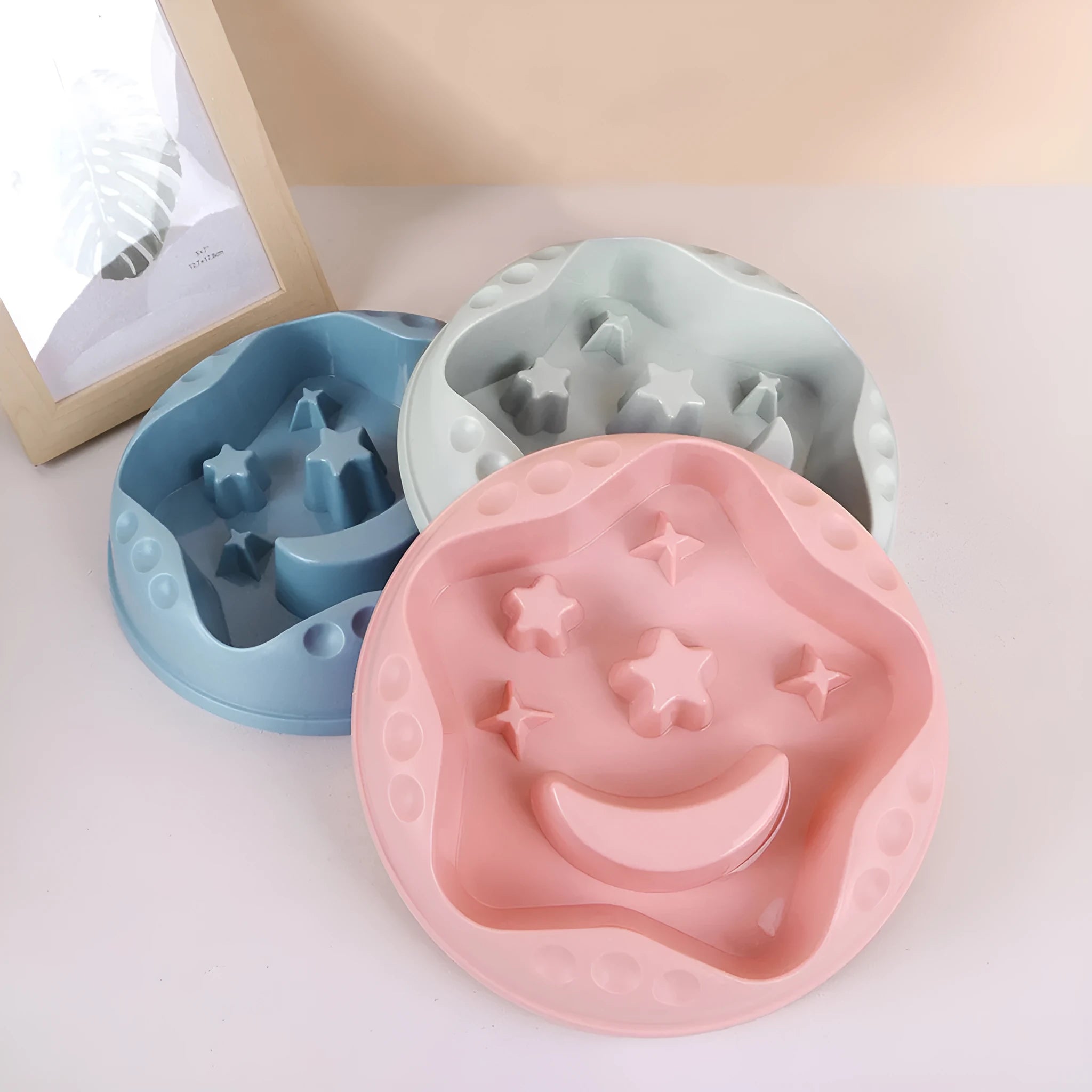 Blue Moon Star Wings pet slow feed bowl with raised centre and non-slip base.