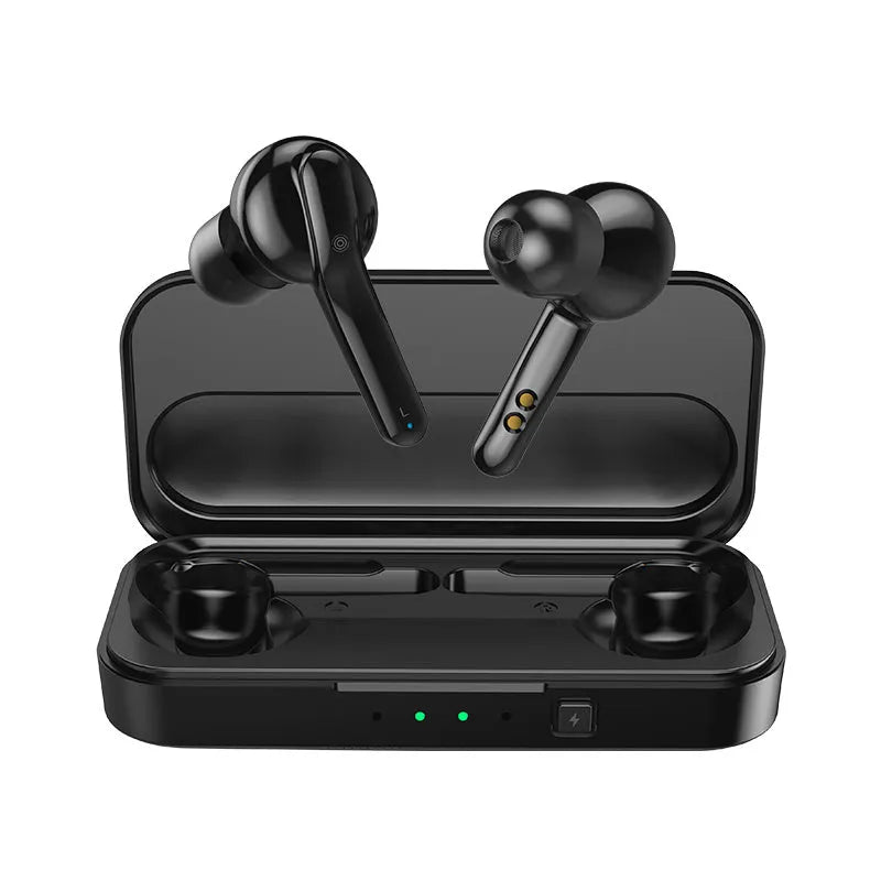 Black and white true wireless Bluetooth 5.0 earbuds with IPX5 waterproof rating
