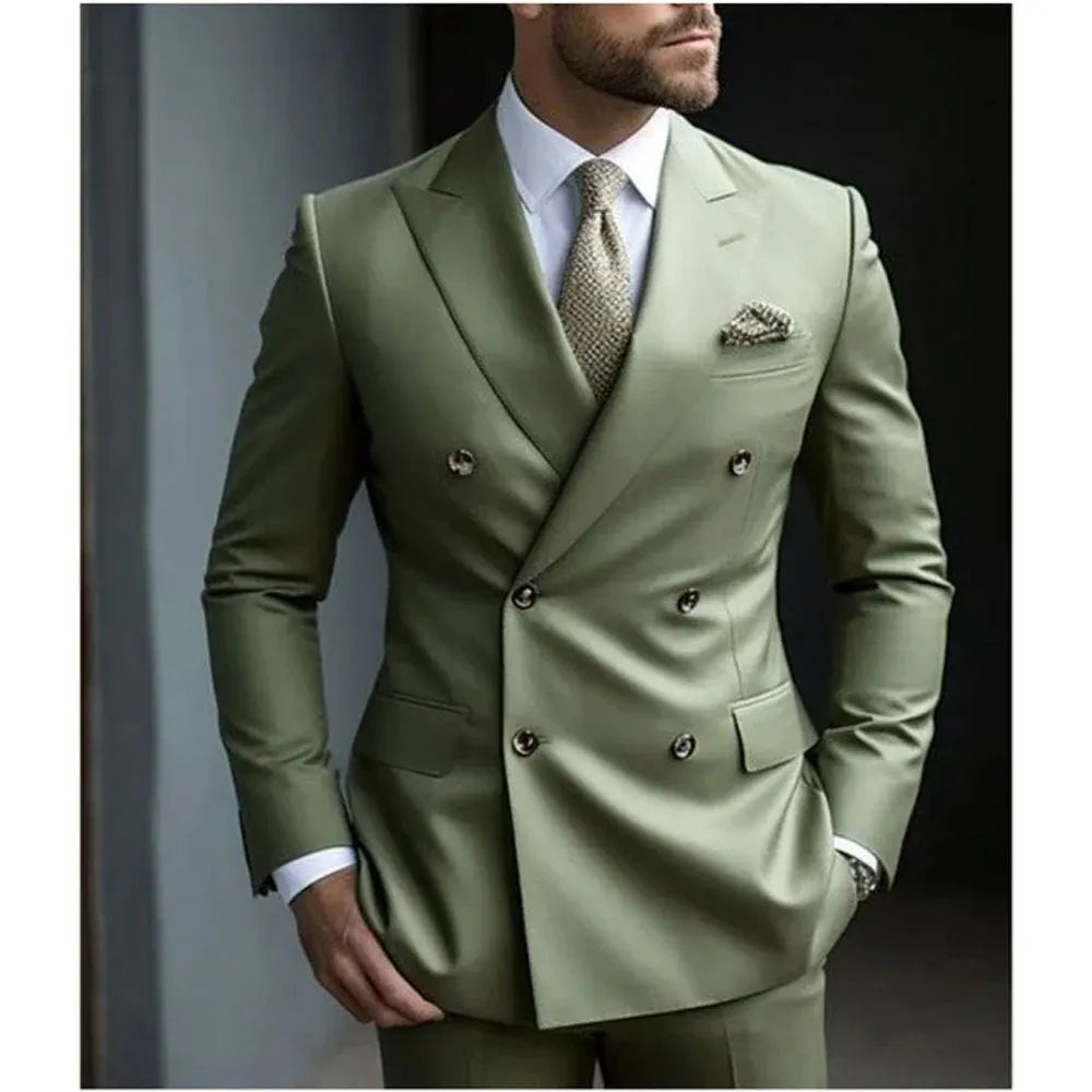 Korean style slim fit men's two-piece suit in a cotton blend fabric, shown in a grey colour.