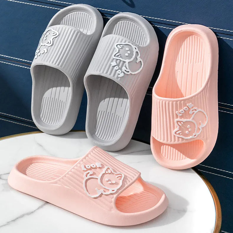 Women's cat-themed platform slippers in multiple colours with thick non-slip EVA sole.